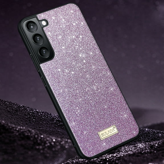 Compatible with Samsung Galaxy S23 Case Glitter Sparkly Bling Leather Shockproof Case for Girls Women-Purple