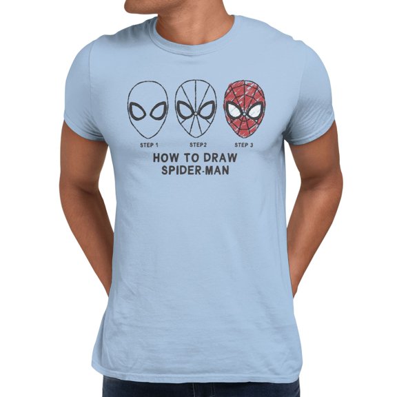 Marvel Spider-Man Sketch Men's T Shirt (Light Blue, S-XXXL)