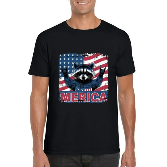 RACOON MERICA USA 4TH OF JULY Funny Animal Patriotic T-Shirt, for men & women, up to size 5XL