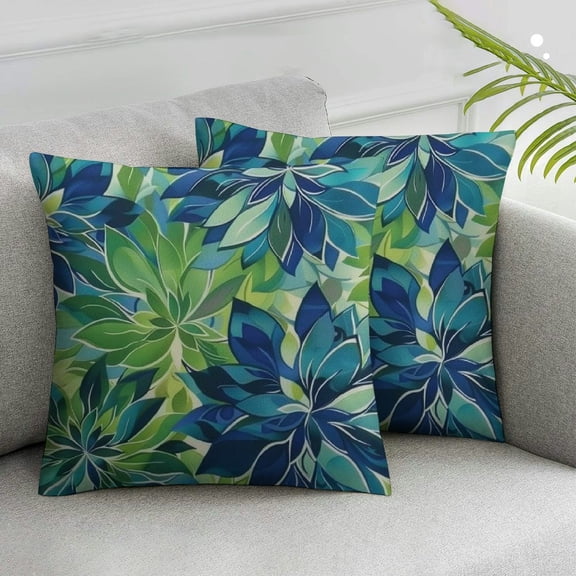 JRXY Blue Teal Green Dahlia Pillow Covers, Floral Outdoor Decorative Throw Pillows Farmhouse Modern Geometry Flower Cushion Case for Sofa Couch Bed Decor,Set of 2 White