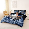thumbnail image 2 of Metsweet Cartoon Dragon Bedding, Retro Books Animal Print Duvet Cover Full, Blue White Black,Black Reversible,3pcs,1 Duvet Cover and 2 Pillowcases, 2 of 6