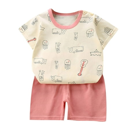 

Little Boys Girls Clothing Sets Cotton T-shirt + Shorts Summer Costume Toddler Kids Baby Boys Girls Fashion Cute Short Sleeve Cartoon Print Casual Suit 18-24 Months