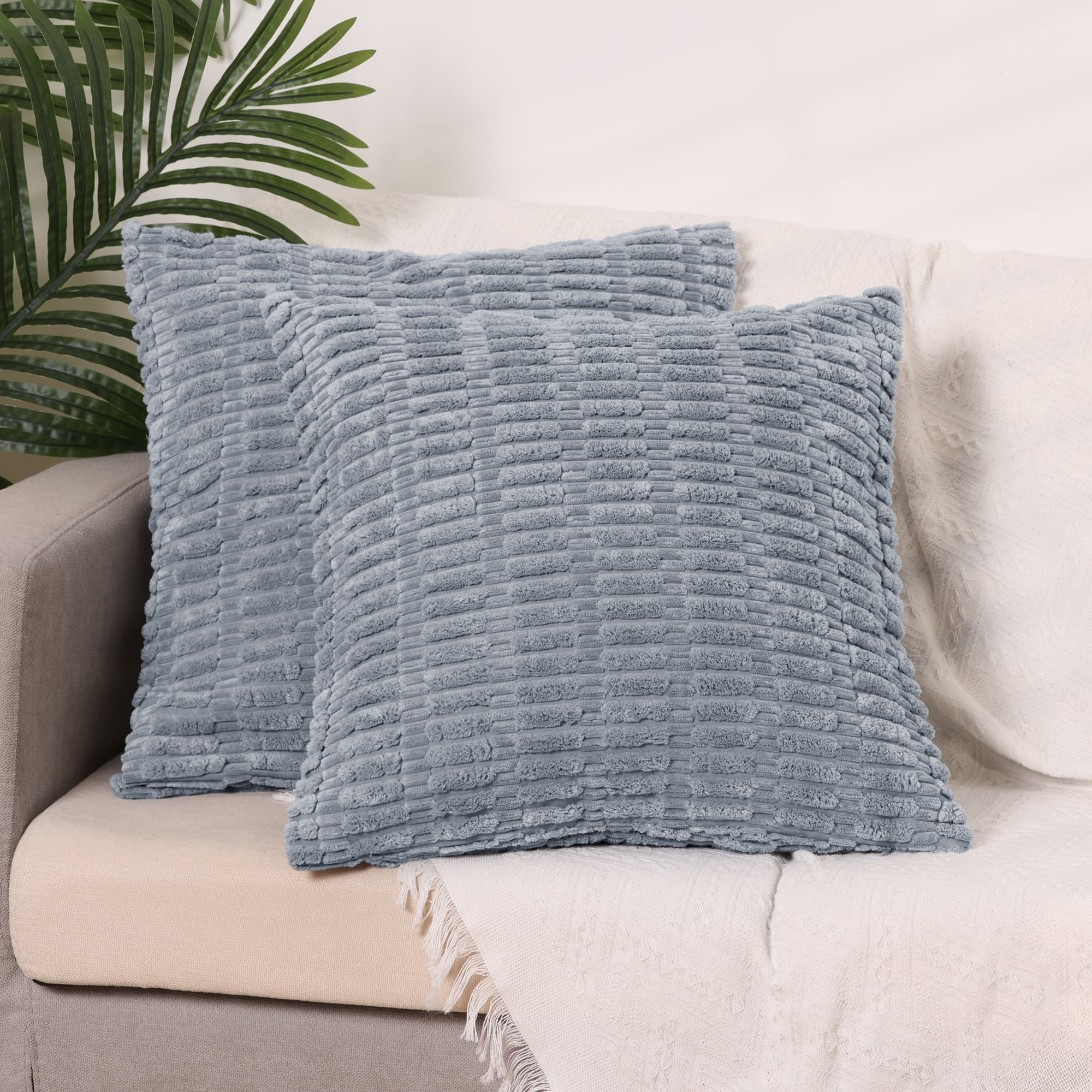 Unique Bargains 4 Pcs Corduroy Pillow Covers 18" x 18" Gray Blue/Dark Bule