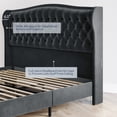 thumbnail image 5 of BELLEZE King Platform Bed Frame with Fast Charging Port, Upholstered Velvet King Size Bed Frame with Deep Button Tufted Headboard, Stable Headboard Bed frame, No Box Spring Needed - Oslo (Gray), 5 of 7