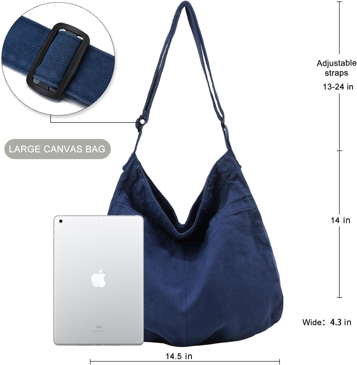 JennyShop Large Capacity Canvas Tote Bag, Fashion Purse Messenger Bag , Casual Hobo Crossbody Shoulder Bag for Travel Work