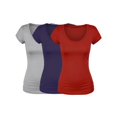 thumbnail image 1 of Emmalise T-Shirt à Manches Courtes pour Femme, Col Rond, Ensemble Économique (3 Pk Hth Gris Violet Rouge Grand), 1 of 4