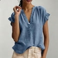 thumbnail image 6 of NMMUED Linen Tops for Women Summer Ruffle Top Short Sleeve Womens Summer Gauze Tops 2026 Vacation Beach Outfits Trendy V Neck Summer Clothes for Women Navy L, 6 of 7