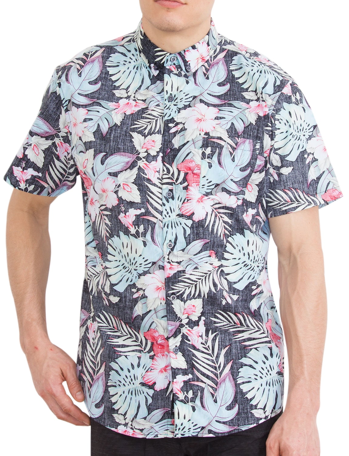 PIZZ ANNU Mens Summer Big Size Print Short Sleeve Casual Tropical Hawaiian Shirts