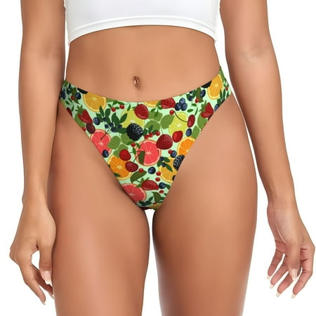 Qokaie Berries And Citrus Printed Women s Cotton Thong Underwear  Sexy Breathable Panties G-string-X-Small