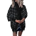 thumbnail image 2 of Veste Femme Automne Personnalisée Motif Pied-de-Poule Long Col à Franges Chandail Décontracté Cardigan Tricoté, 2 of 4