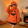 thumbnail image 6 of Halloween Hoodies for Women Oversized Pumpkin Face Print Pullover Sweatshirt Orange Hoodie with Pockets & Pumpkin-Shaped Hood, 6 of 7