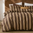 thumbnail image 2 of Brown Striped Duvet Cover Set Queen Size, 100% Natural Cotton Linen Like Duvet Cover Set with Zipper Closure & 8 Corner Ties, Brown Khaki Soft Reversible Bedding for All Seasons, 2 of 12