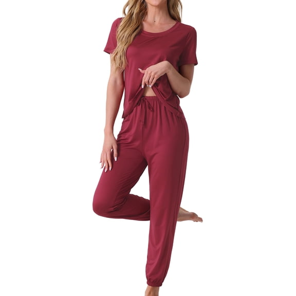 DARING DIVA Women's Soft Short Sleeve Shirt Long Pant Pajamas Sets XS Red