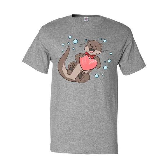 Inktastic Cute Smiling Valentine's Day Otter with Heart T-Shirt