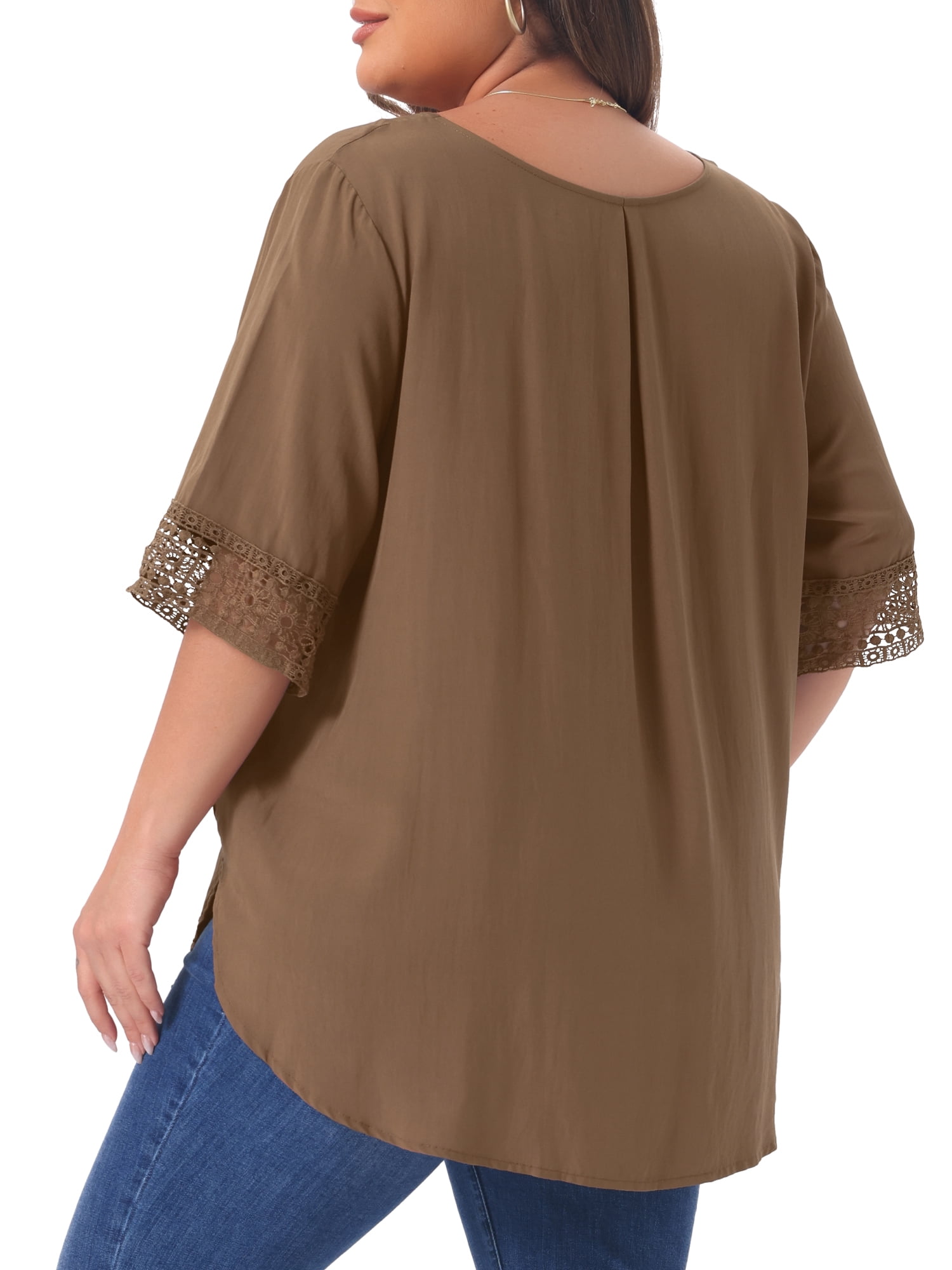 DARING DIVA Women's Plus Summer Tops Lace Crochet  Casual Cowl Neck Blouses 1X Dark khaki