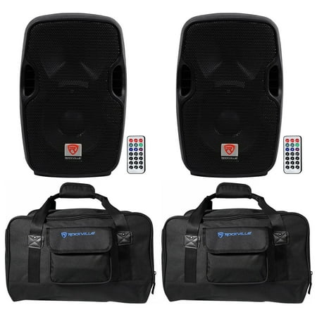(2) Rockville BPA8 8" 600w DJ PA Speakers w Bluetooth+Weather proof Carry Bags