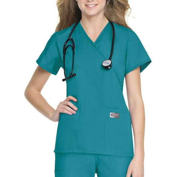 Landau Faux Wrap Tunic Scrub Top