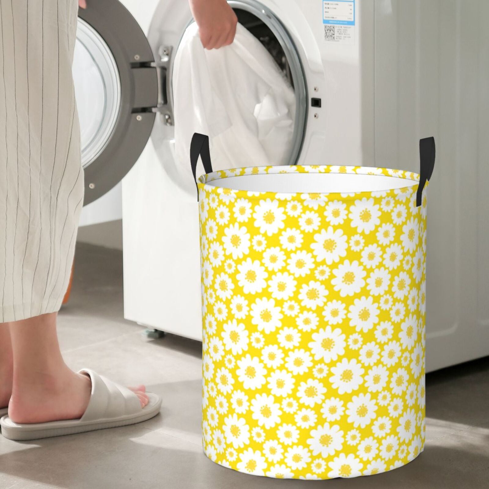 Large Laundry Basket with Handles - Beautiful Daisies Flowers Kids Baby Dirty Clothes Laundry Hamper for Bedroom Aesthetic