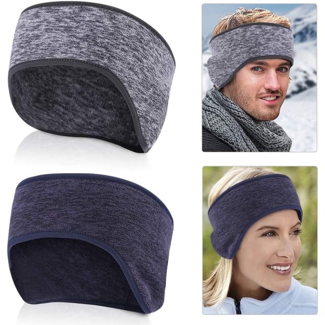 2 Piezas de Diademas para Deportes de Invierno Diademas de Invierno Orejeras Diademas de Tela Cálida Diademas Deportivas Orejeras de Invierno a Prueba de Sudor para Hombres y Mujeres, Gris y Azul