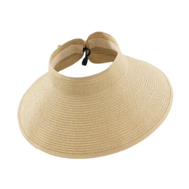 Suzicca Sun Hat Wide Brim Packable Adjustable Roll Up Straw Visor With Bowknot Beach Cap For Hiking Camping Beige