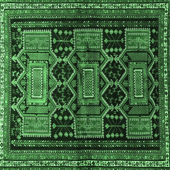 Ahgly Company Indoor Square Persian Emerald Green Traditional Area Rugs, 7' Square