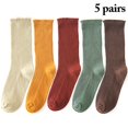 thumbnail image 2 of Crew Socks Solid Color 5 Pairs Breathable Cotton Socks Ruffle Socks for Girls, 2 of 10
