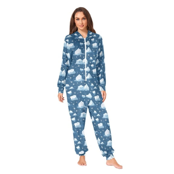 Artistic Ice Cubes Adult onesie Pajamas, Crystal Velvet Ultra Soft Warm Jumpsuit for Men and Women