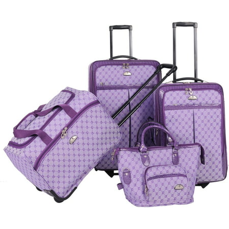 American Flyer Signature 4pc Softside Checked Luggage Set - Light Purple
