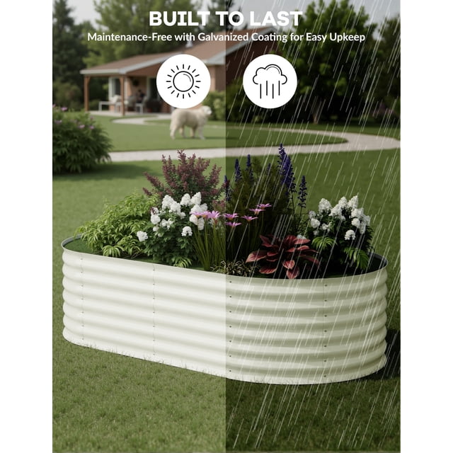 2-Pack Galvanized Steel Raised Garden Beds – Weather-Resistant Oval Planter Boxes – Rust-Proof and Easy Tool-Free Assembly – Perfect for Outdoor Vegetables, Flowers, Herbs – Beige,180x90x60cm