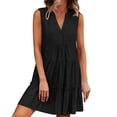 thumbnail image 2 of Noric Women's Cotton Sleeveless V Neck Tiered Mini Dresses Casual Solid Color Ruffle Hem Summer Dresses, 2 of 8