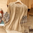 thumbnail image 2 of Birdeem Blouses pour Femmes T-Shirt Mode Décontracté Imprimé Broderie Manches Courtes Coton et Lin Blouse, 2 of 12