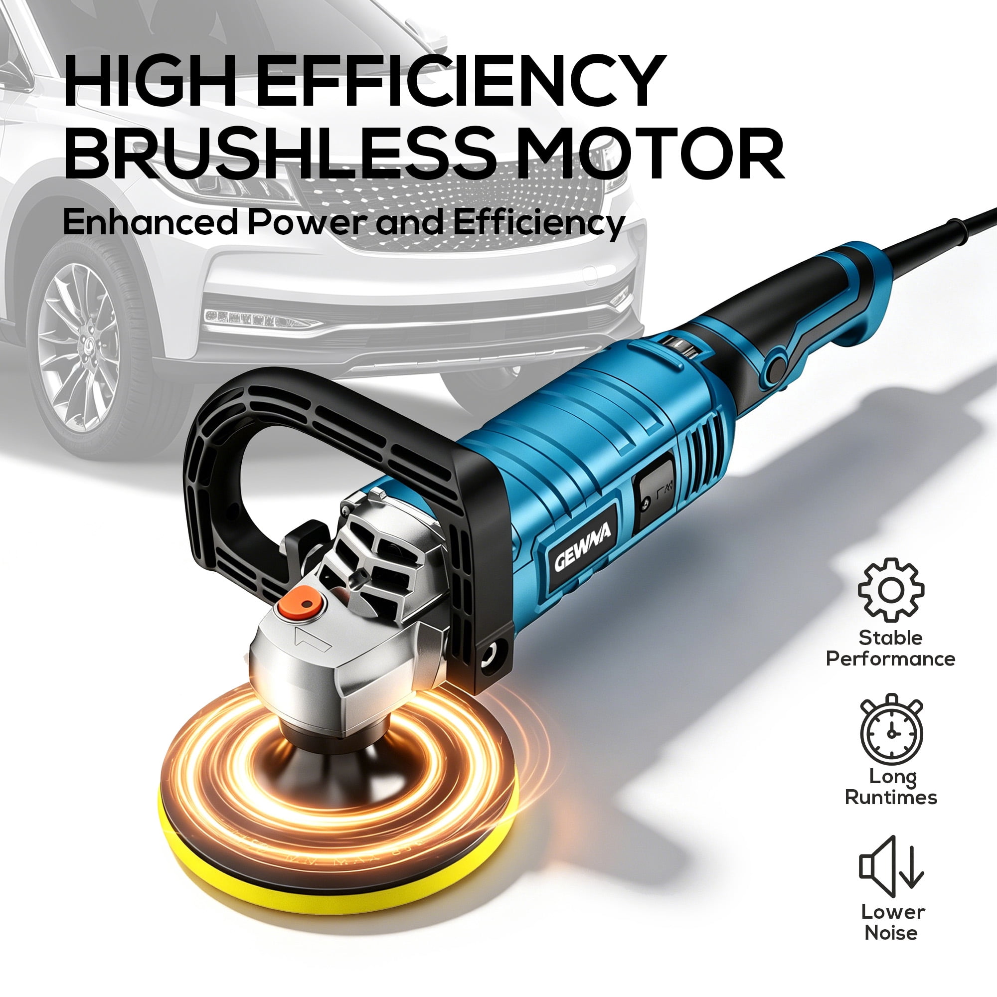 Gewna Car Buffer Polisher, 1600W 7 inch/6 inch Rotary Buffer Polisher with 7 Variable Speed 1000-3500 Rpm