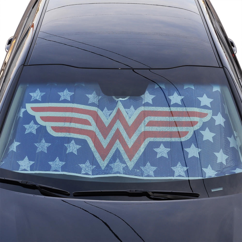 Wonder Woman Red Blue Stars American Flag Car Auto Sun Windshield Heat Shade 