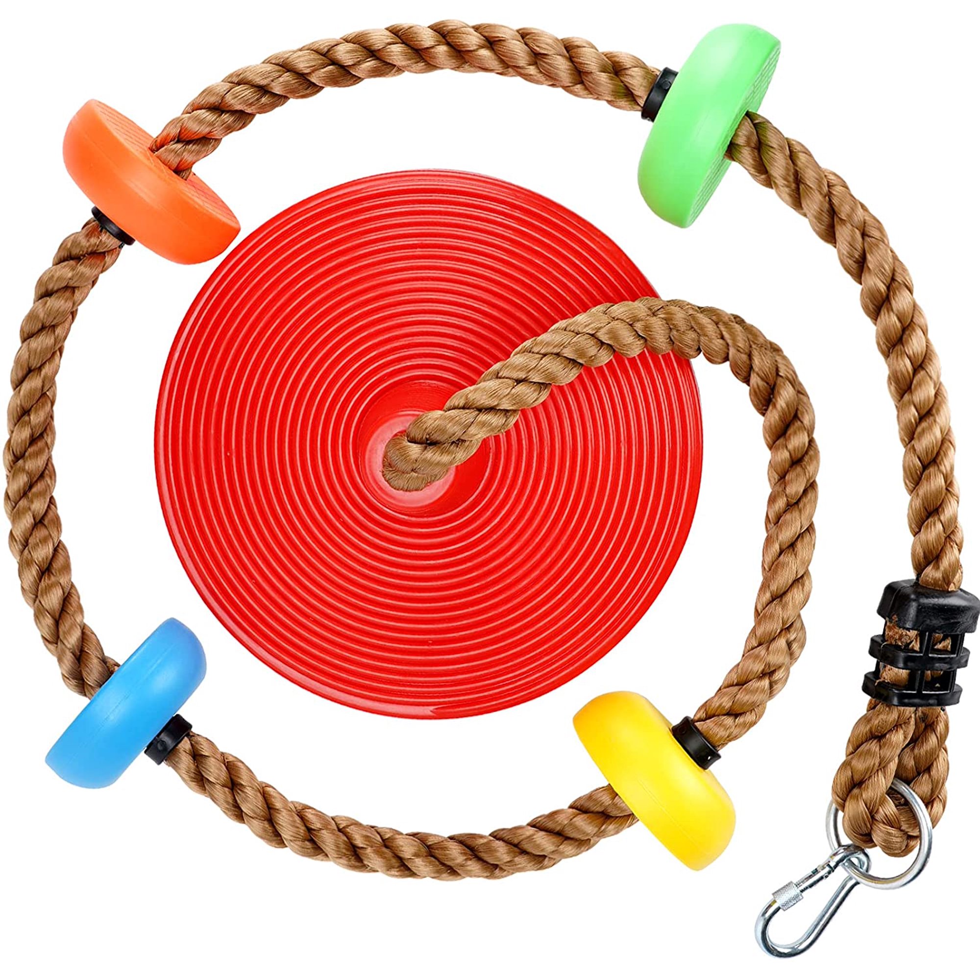 Balançoire en Corde d'escalade avec Plateforme et siège à Plateau Rond | Balançoire avec cordes réglables, adaptée au jardin et à l'aire de jeux, Peut se tenir debout, s'asseoir ou grimper, Vert Balançoire en Corde d'escalade avec Plateforme et siège à Plateau Rond | Balançoire avec cordes réglables, adaptée au jardin et à l'aire de jeux, Peut se tenir debout, s'asseoir ou grimper, Vert