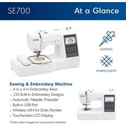 Brother SE700 Sewing and Embroidery Machine, Wireless LAN Connected, Computerized, 4 x 4 Hoop Area, Premium Sewing Thread 6 Spools, 75/11 Size Embroidery Needles 100 Count
