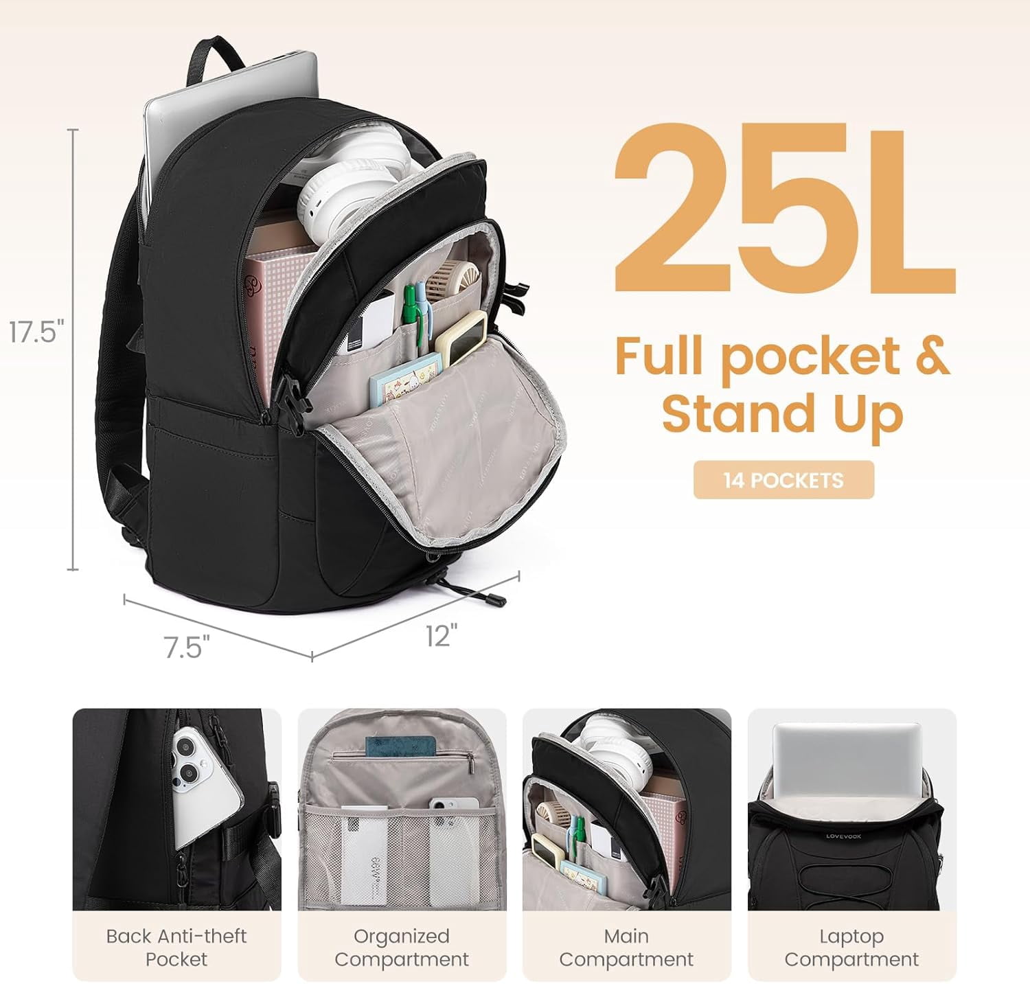 LOVEVOOK Laptop Backpack for Women with Pouch Pocket for Large Capacity Cup,15.6 Inch Work Computer Laptop Bag College Teacher Backpack Purse,Lightweight Travel Hiking Overnight Bag,White-Bean Green