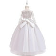 thumbnail image 5 of AUNVITO Girls Long Sleeve Lace Dress Elegant Tulle Bow Embellished Princess Party Gown for Birthday Fashion Show Performance, 5 of 9