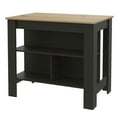 thumbnail image 3 of Kitchen Island with Three Concealed Shelves, 40.5" Wide Rustic Style Mobile Kitchen Cart in Black/Light Oak/Multicolor, 3 of 8