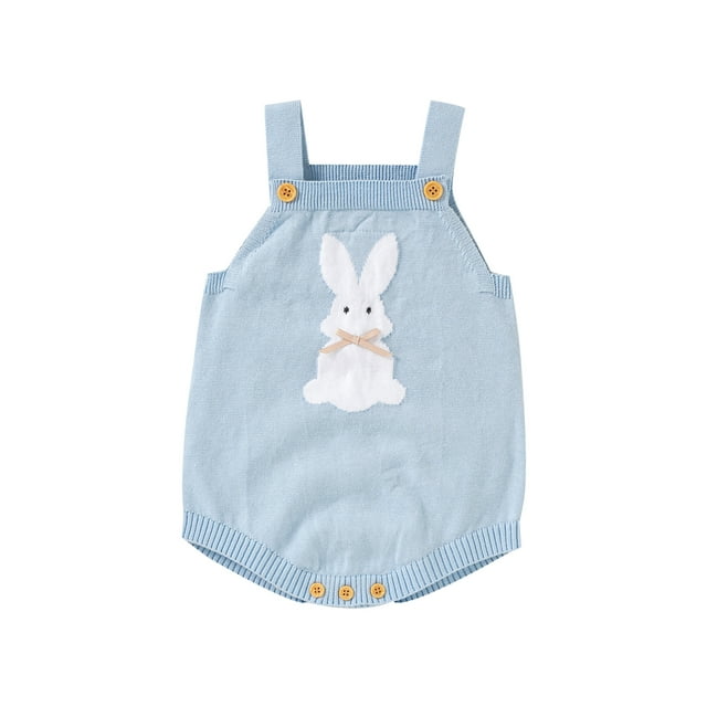 Jkerther Barboteuse Tricotée Sans Manches pour Bébé Fille Garçon Imprimé Rabbit Mignon