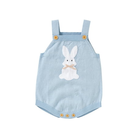 

Amuver Baby Girls Boys Autumn Winter Romper Sleeveless Cartoon Rabbit Print Knitted Romper