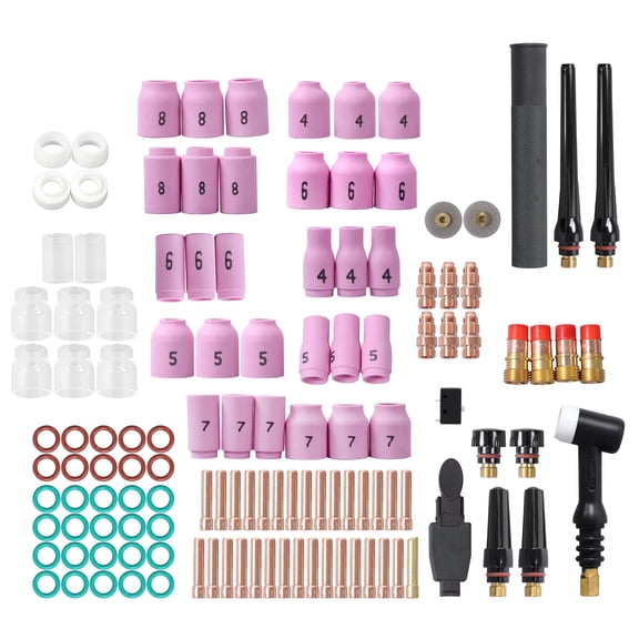 findmall 123PCS TIG Welding Torch Accessories Kit – Includes Stubby Gas Lens, Alumina Nozzles, Glass Cups for WP-17, WP-18, WP-26 Torches