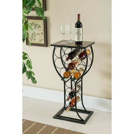 Maple Rack - Kings Brand Furniture Metal With Marble Finish Top Wine Storage Organizer Display Rack Table