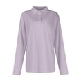 thumbnail image 3 of Kddylitq Women's Polo Shirts Long Sleeve 3-Button Cotton Cool Shirts Wicking Casual Business Collared Shirts Tops Light Purple 2XL, 3 of 5