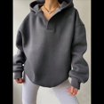 thumbnail image 4 of Sudadera con Capucha de Gran Tamaño para Mujer, Cuello en V, Forro , Larga, Estilo Y2K, Ropa de Otoño A Gris Oscuro L, 4 of 7