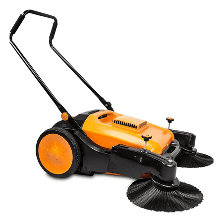 SUNMAX RT980S Industrial Walk-behind Floor Sweeper with Triple Brooms  38  Outdoor and Indoor Hand Push Floor Sweeper  38 000 Square feet per Hour  12 gal Waste Container  Orange