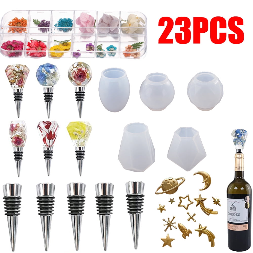 Geometric Spherical Bottle Stopper Resin molds,5Pcs Wine Bottle Stopper  Crystal Epoxy Silicone Mold with 5Pcs Stopper,Crystals Gem Shape Resin  Epoxy Molds for DIY Casting Crafts Making