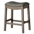 thumbnail image 1 of Maven Lane Adrien Saddle Counter Stool in Reclaimed Oak Finish w/ Ronan Stone Vegan Leather, 1 of 6