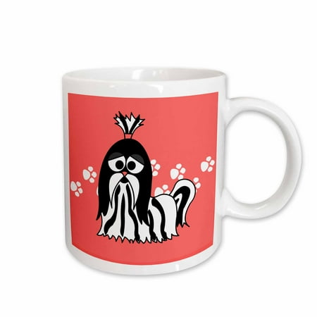 

3dRose Black and White Shih Tzu with Paw Prints Ceramic Mug 15-ounce