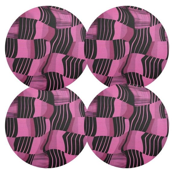 Ryvnso Pink Checkered Grid Art Pattern Round Plate Mats Dining Table Placemat Set of 4 for Holiday Decoration