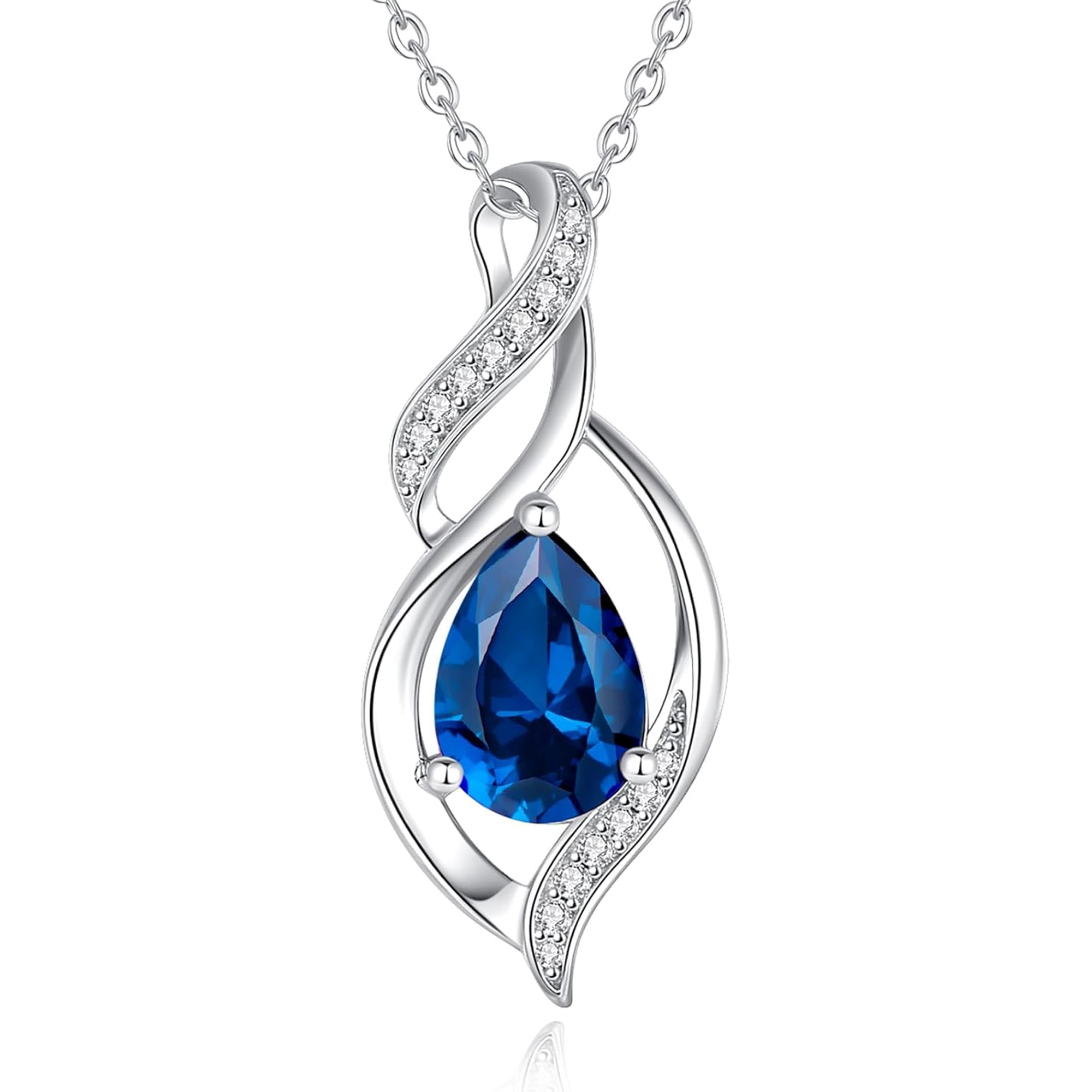 FANCIME Women's S925 Sterling Silver December Birthstone Teardrop Infinity Pendant Blue Topaz Necklace, 16"+2" Chain, Birthday Gifts for Her